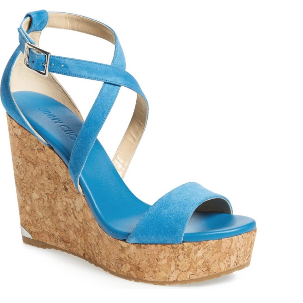 Jimmy Choo Portia Platform Wedge 41EU 11US Robot Blue Suede